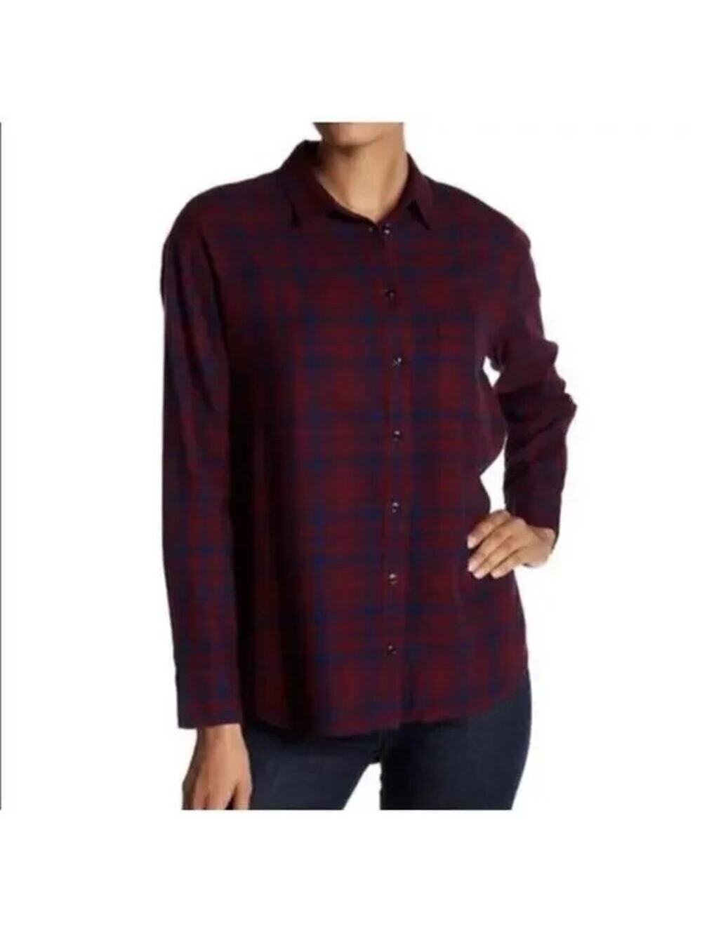 Madewell EUC Women's Flannel Oversized Ex-Boyfriend Shirt Red Plaid Size M